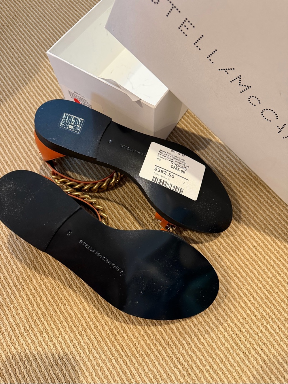 Stella McCartney Falabella Orange Chain-Trim Flat Sandals 39 - Picture 4 of 8
